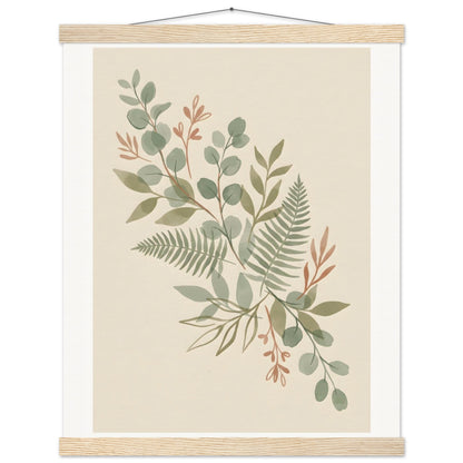 Sage Botanica Boho Botanical Print - 40x50 cm / 16x20″ / Museum-Quality Matte Paper Poster with Hanger - Natural wood wall hanger - Sparkycare