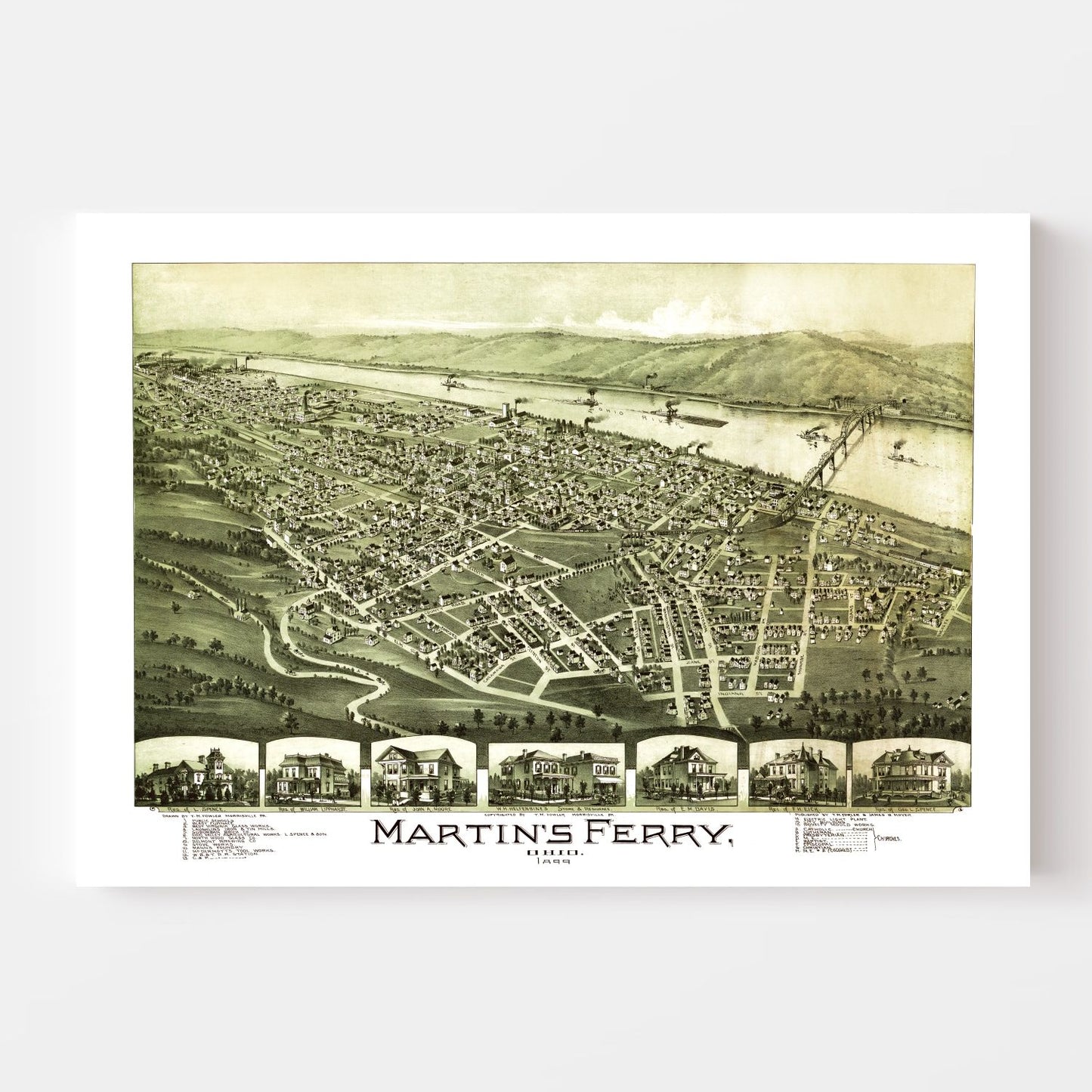 Vintage Map of Martin's Ferry, Ohio, 1899