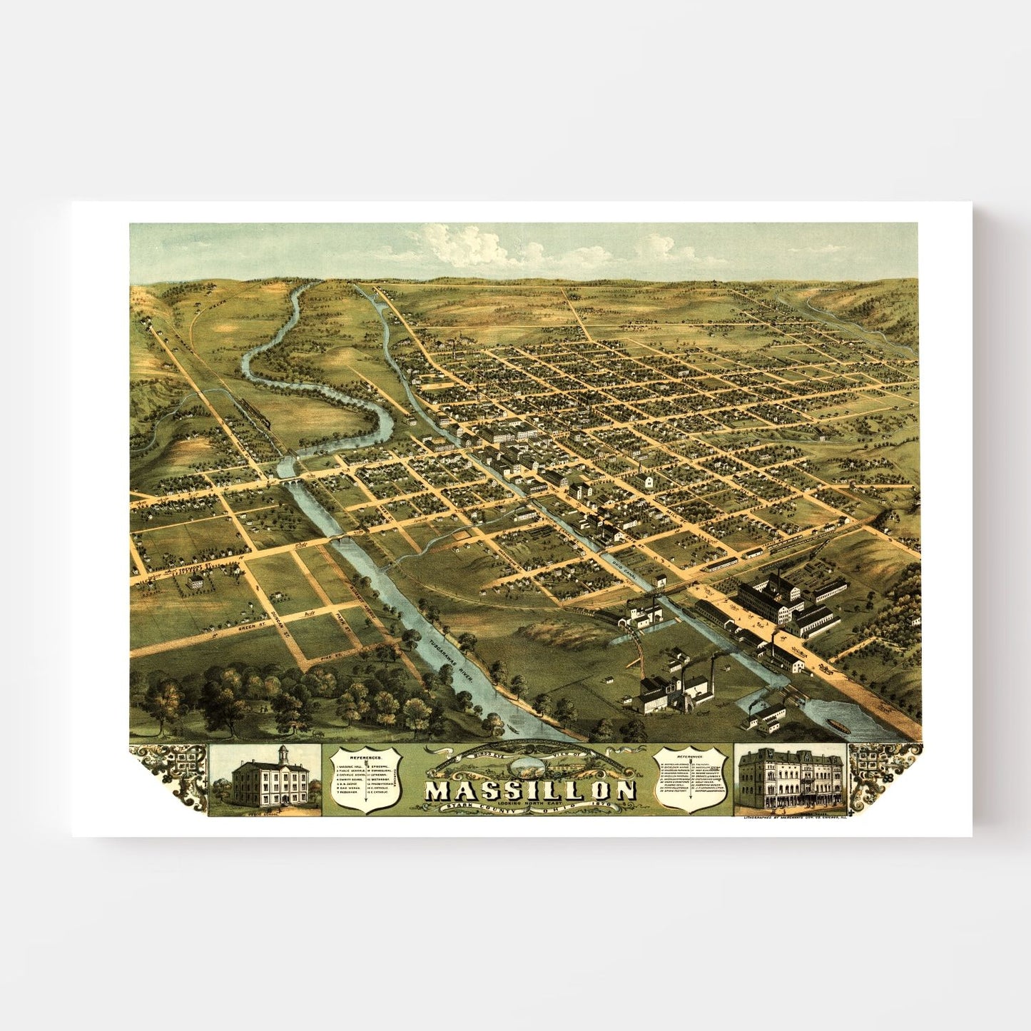 Vintage Map of Massillon, Ohio, 1870