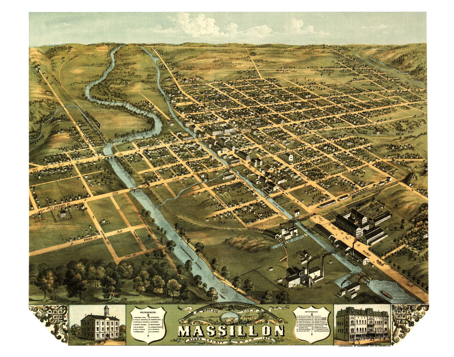 Vintage Map of Massillon, Ohio, 1870