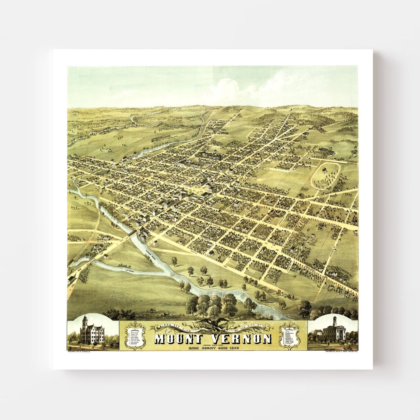 Vintage Map of Mount Vernon, Ohio, 1870