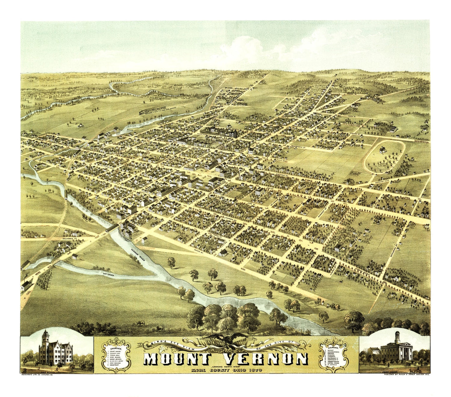 Vintage Map of Mount Vernon, Ohio, 1870