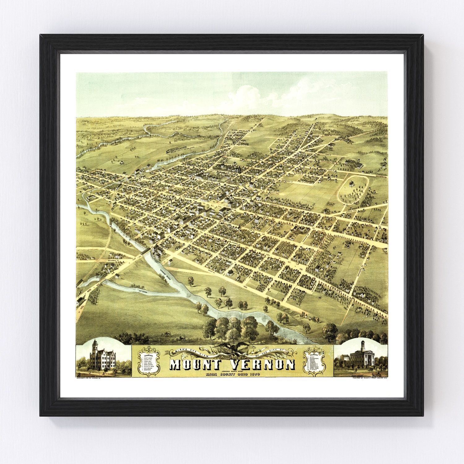 Vintage map of Mount Vernon, Ohio, 1870