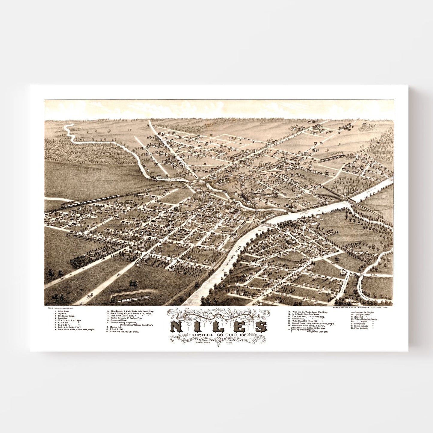 Vintage Map of Niles, Ohio, 1882