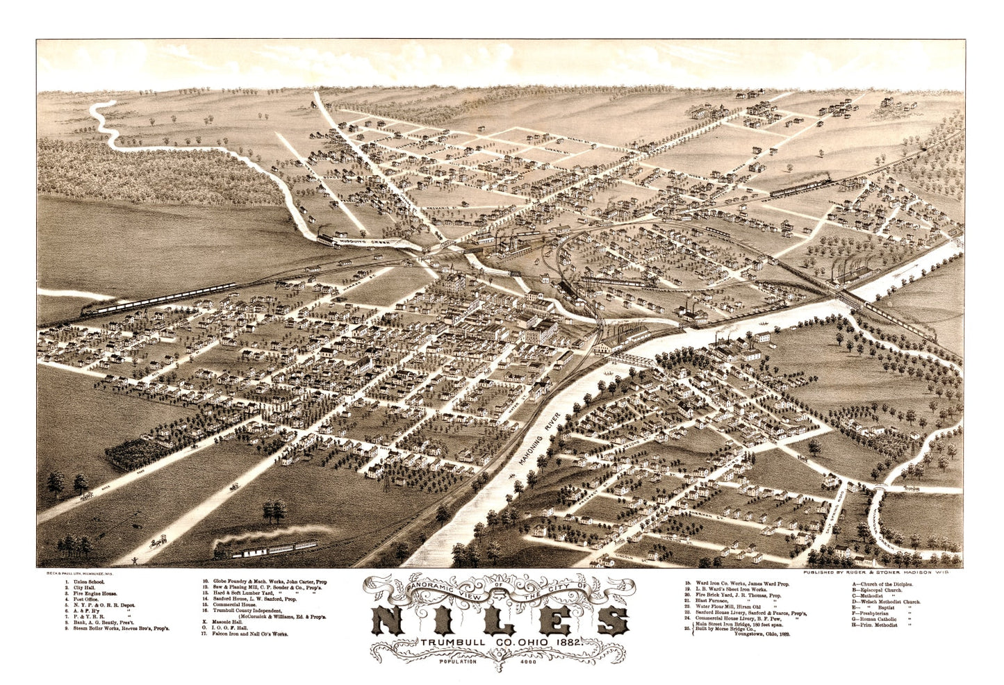 Vintage Map of Niles, Ohio, 1882