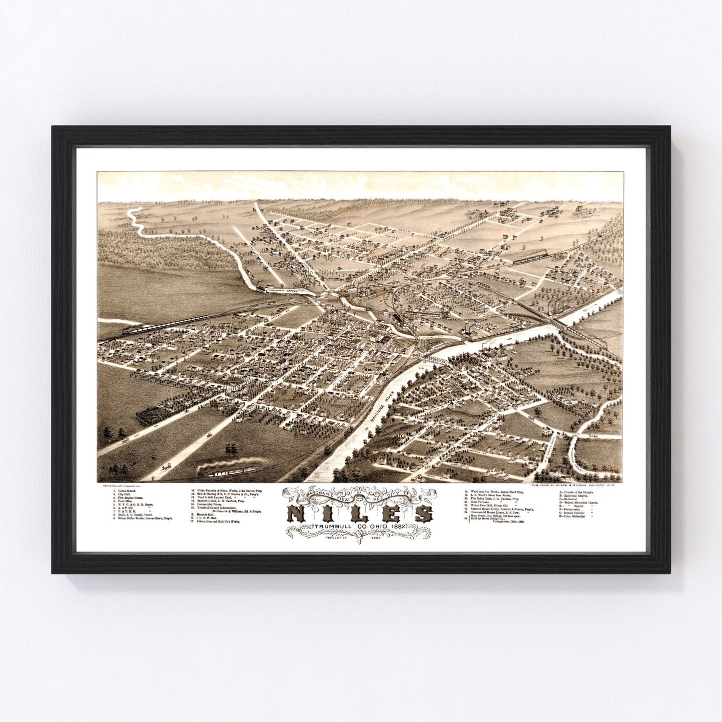 Vintage map of Niles, Trumbull County, Ohio, 1882