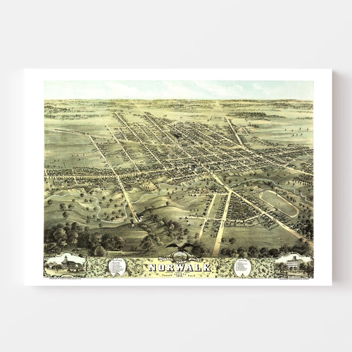 Vintage Map of Norwalk, Ohio, 1870