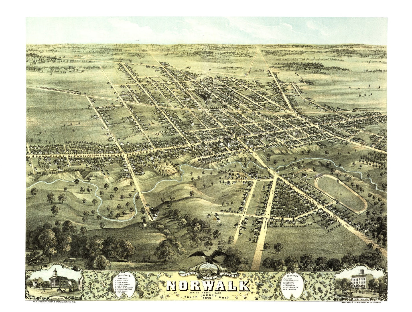 Vintage Map of Norwalk, Ohio, 1870