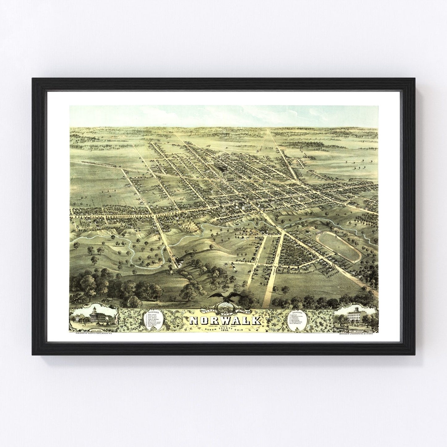 vintage map of Norwalk, Ohio, 1870