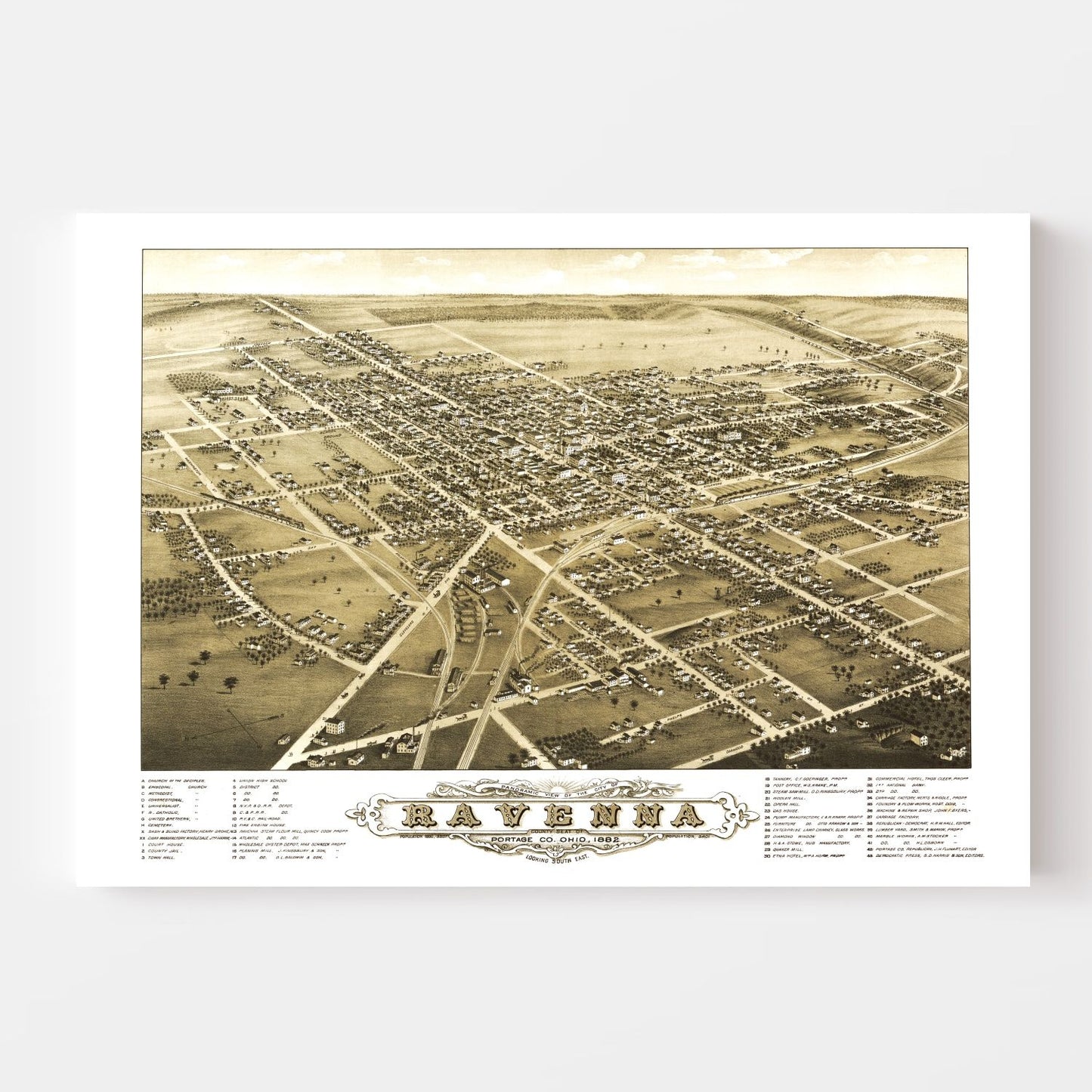 Vintage Map of Ravenna, Ohio, 1882