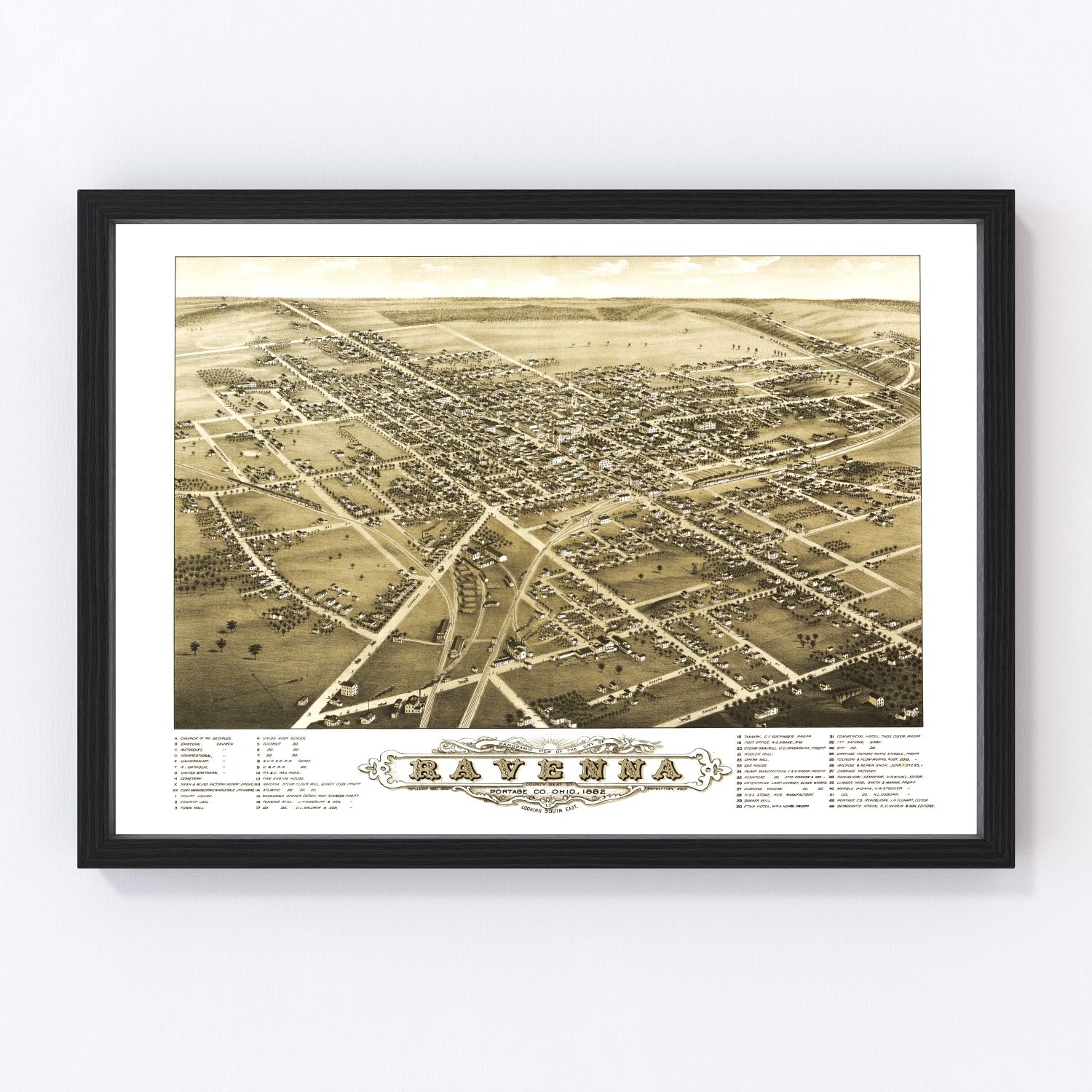 Vintage map of Ravenna, Ohio, 1882