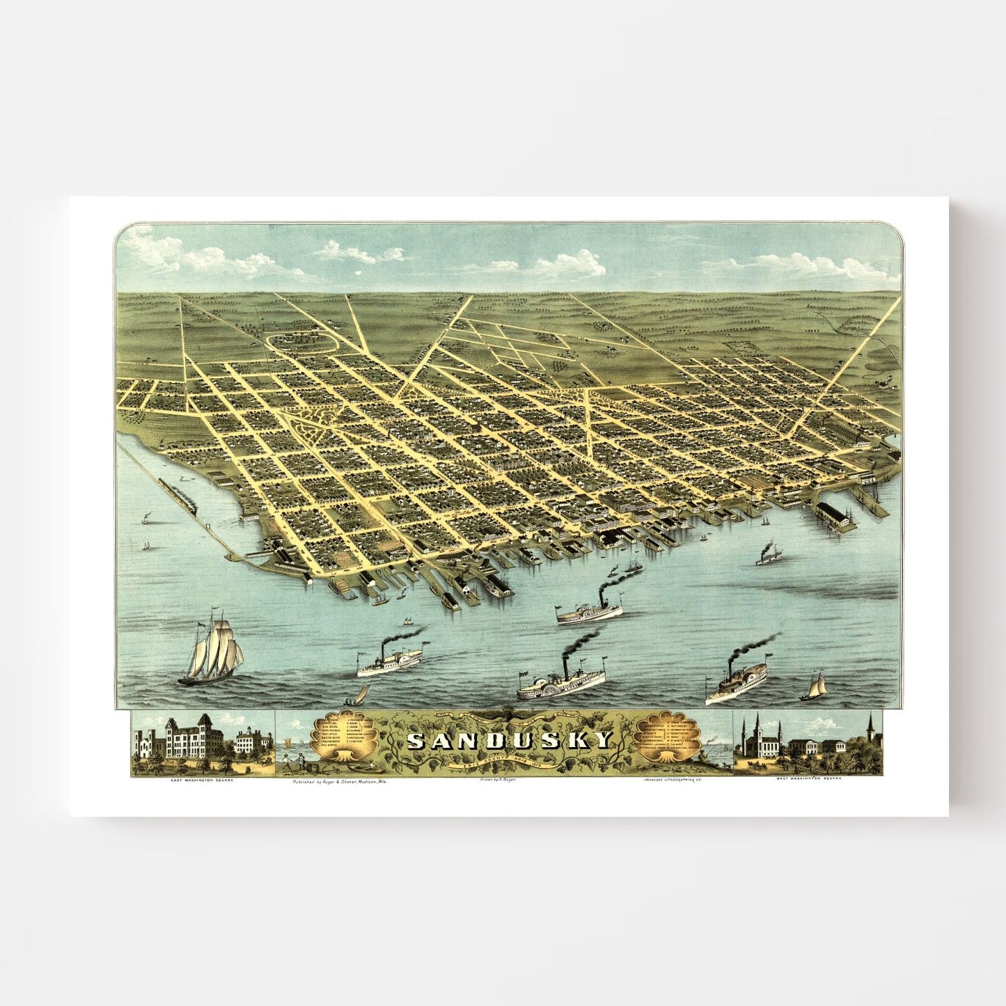 Vintage Map of Sandusky, Ohio, 1870