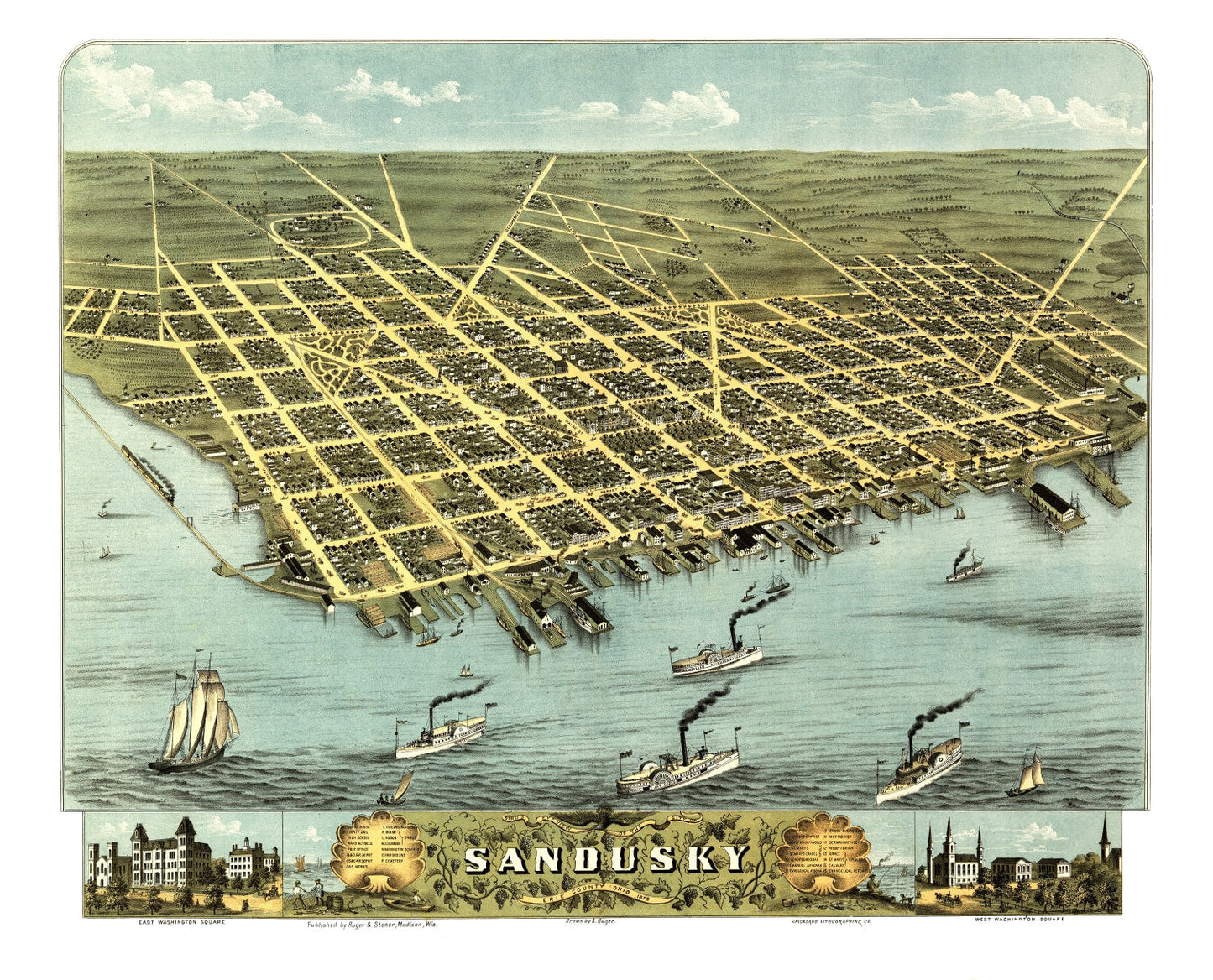 Vintage Map of Sandusky, Ohio, 1870