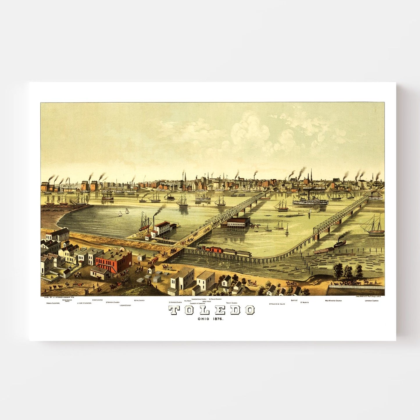Vintage Map of Toledo, Ohio, 1876