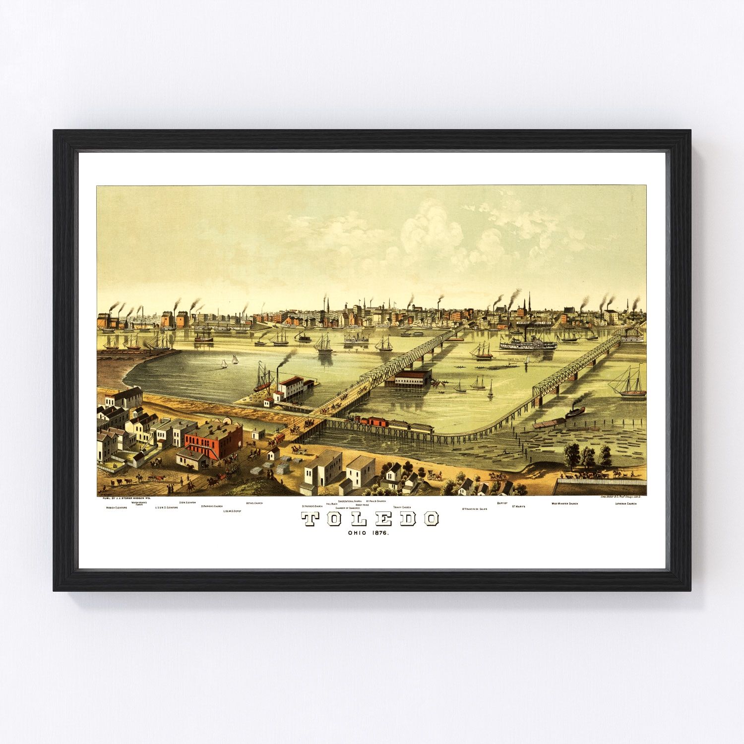 Vintage map of Toledo, Ohio, 1876