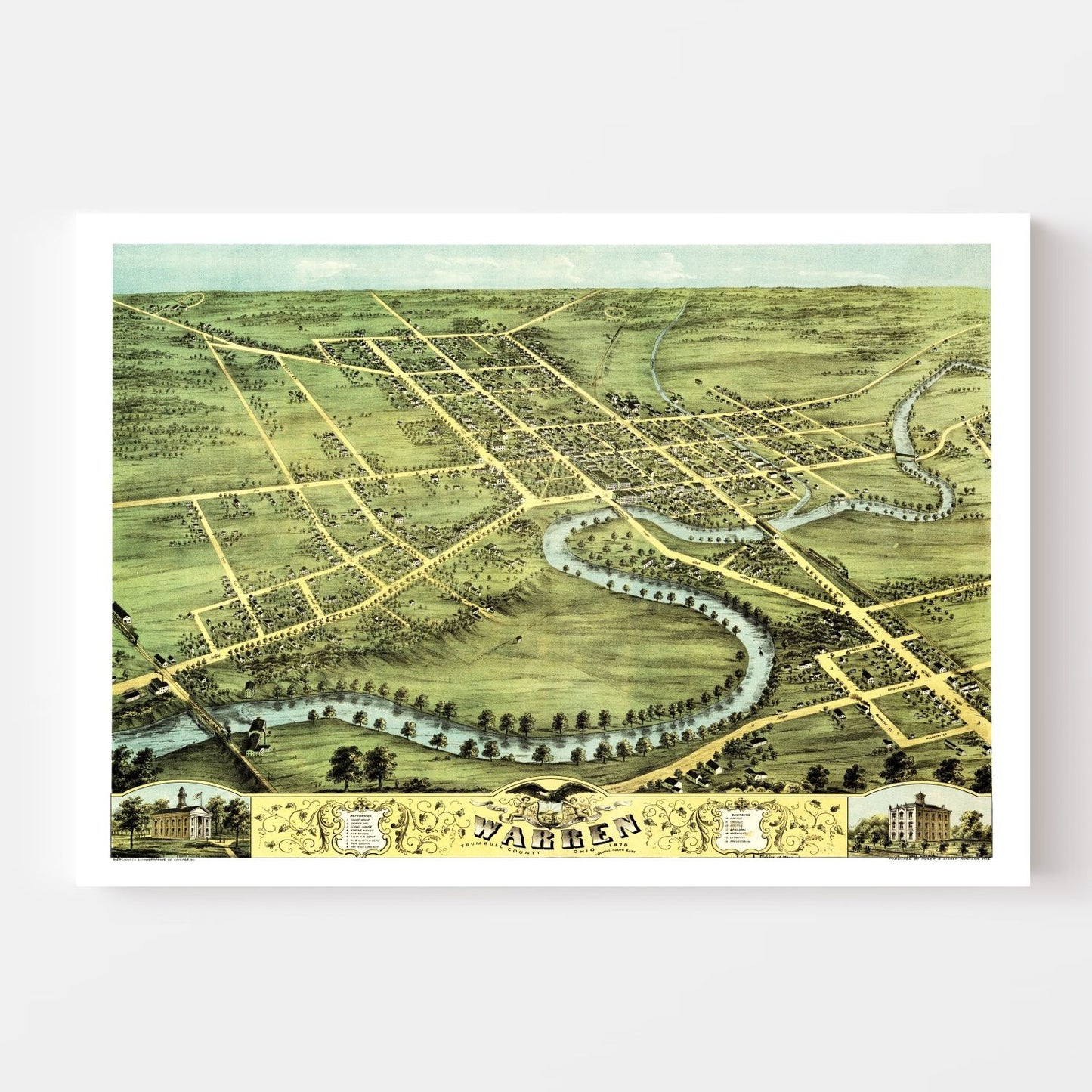 Vintage Map of Warren, Ohio, 1870