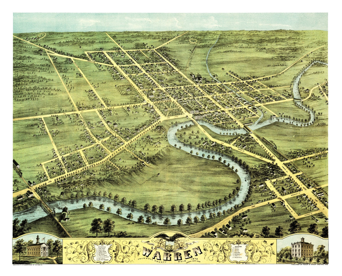 Vintage Map of Warren, Ohio, 1870