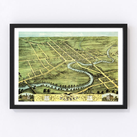 Vintage map of Warren, Ohio, 1870