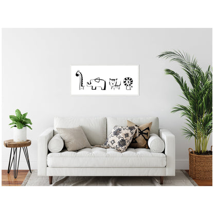 Minimalist Giraffe Elephant Tiger and Lion Sketch Canvas Wall Art
