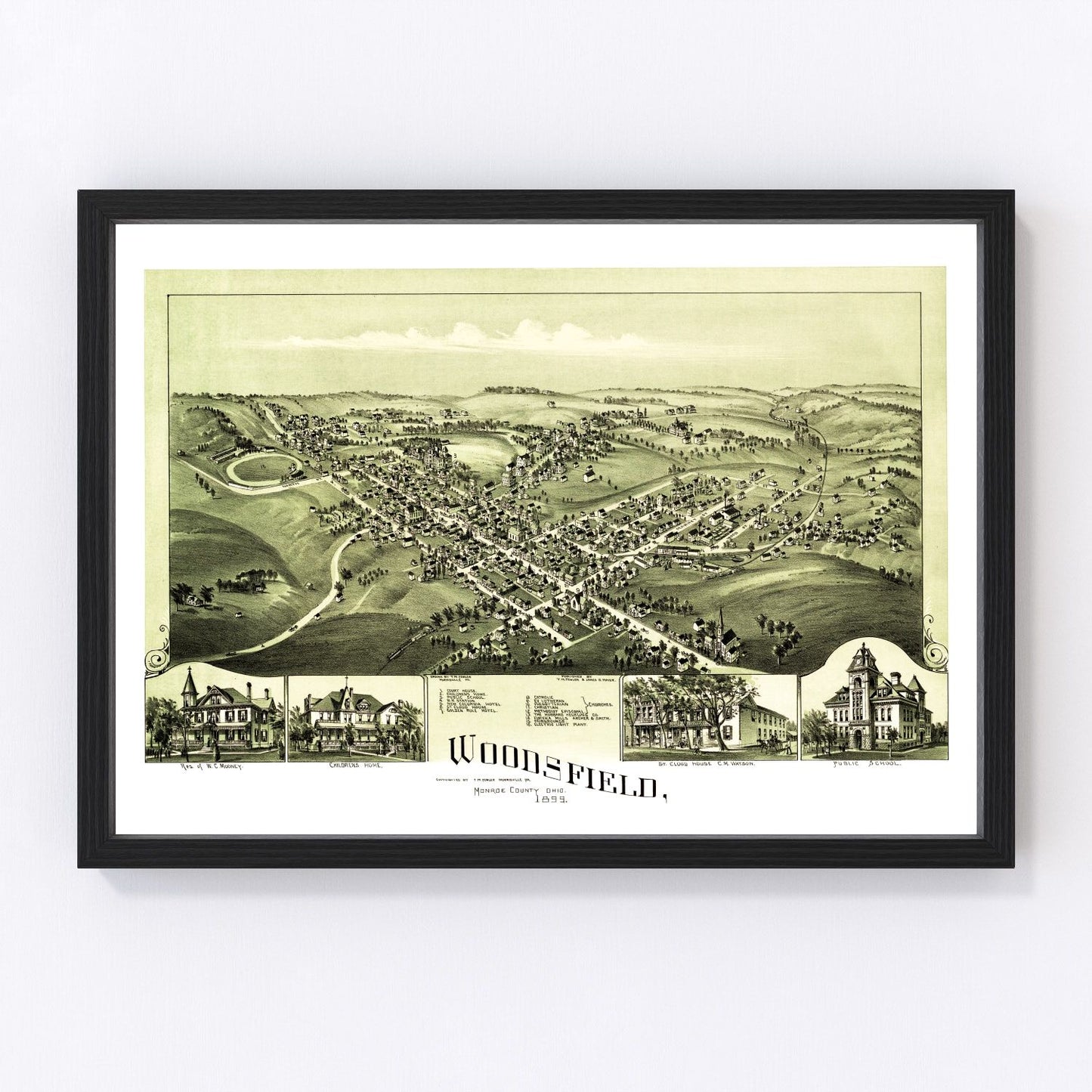Vintage map of Woodsfield, Monroe County, Ohio, 1899, digitally restored