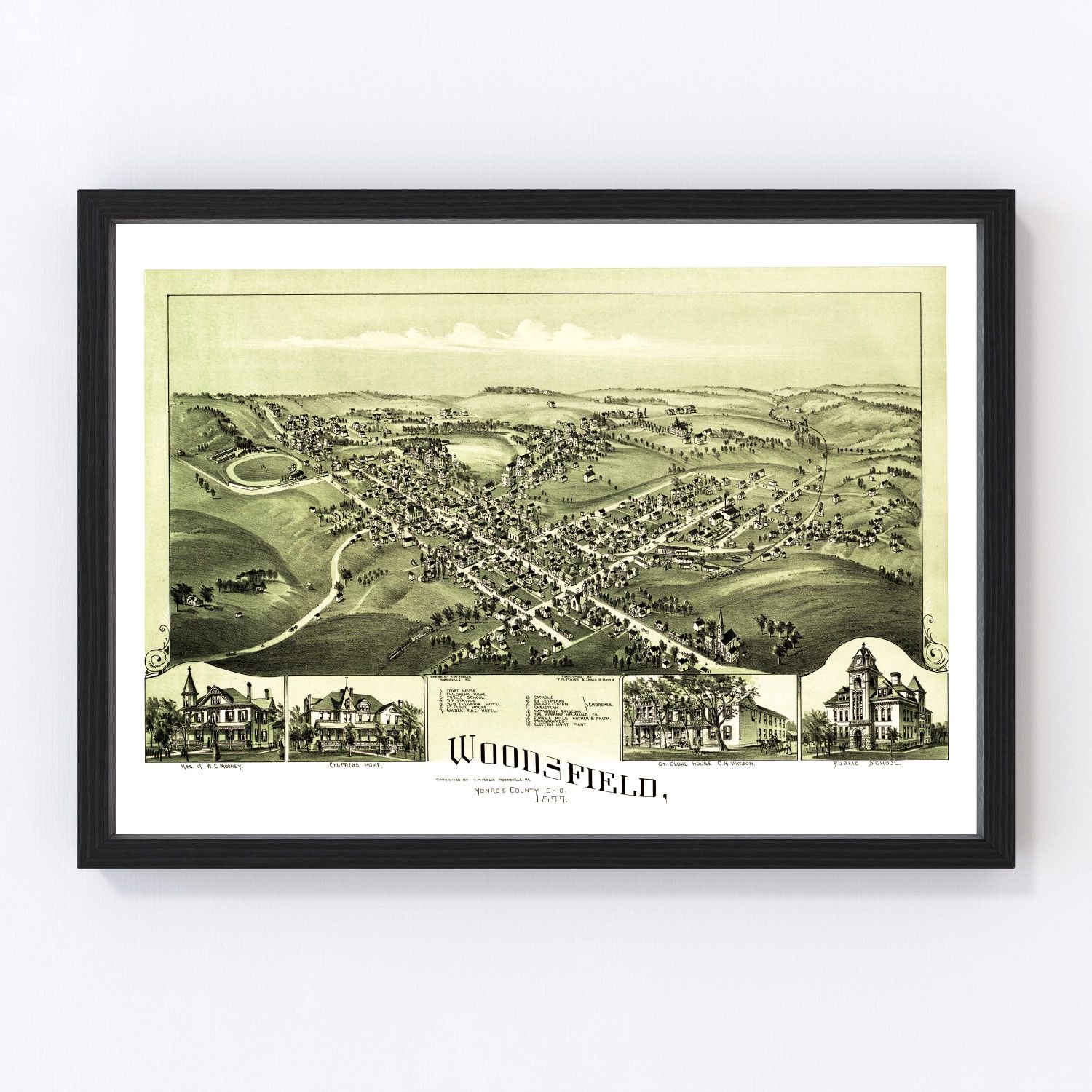 Vintage map of Woodsfield, Monroe County, Ohio, 1899, digitally restored
