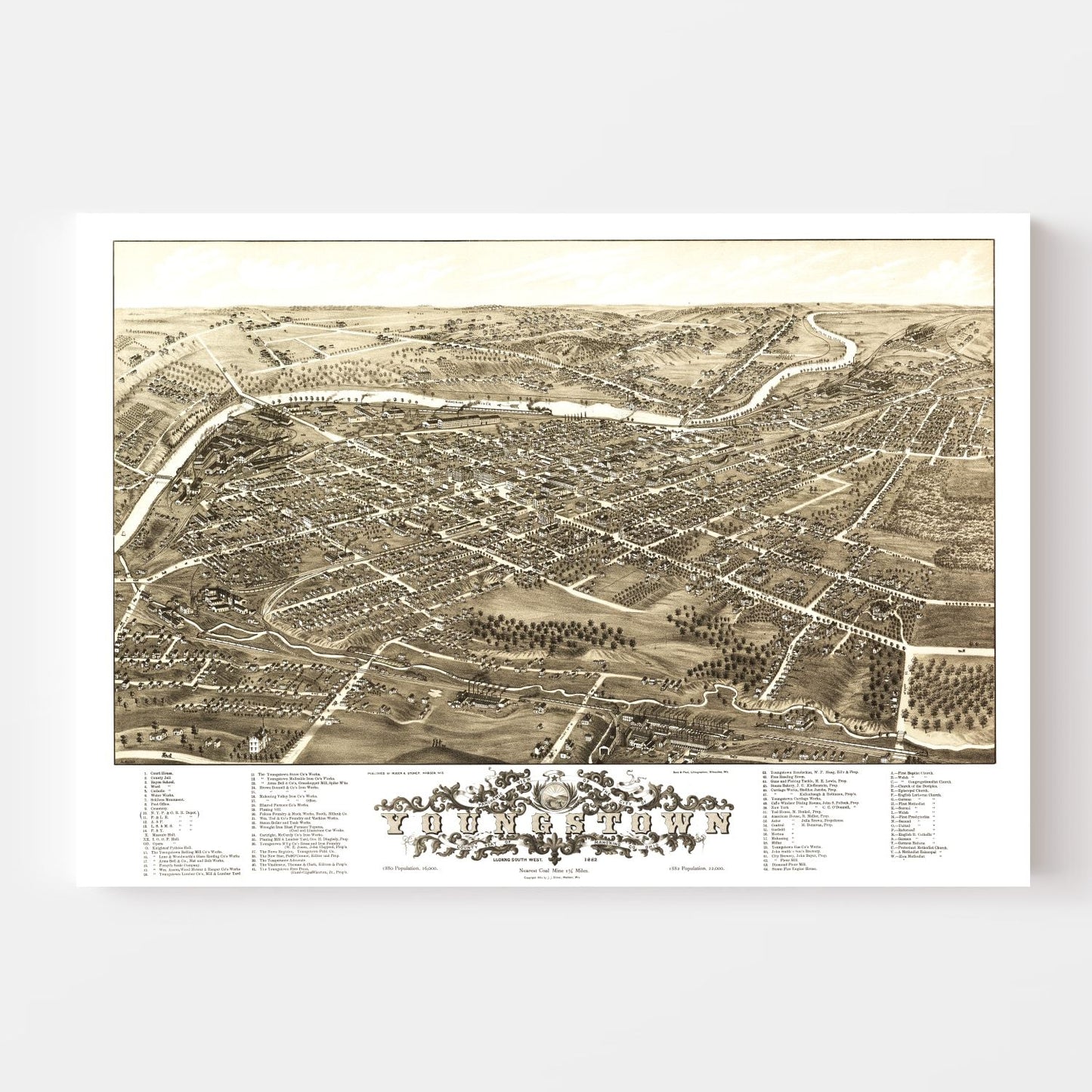 Vintage Map of Youngstown, Ohio, 1882