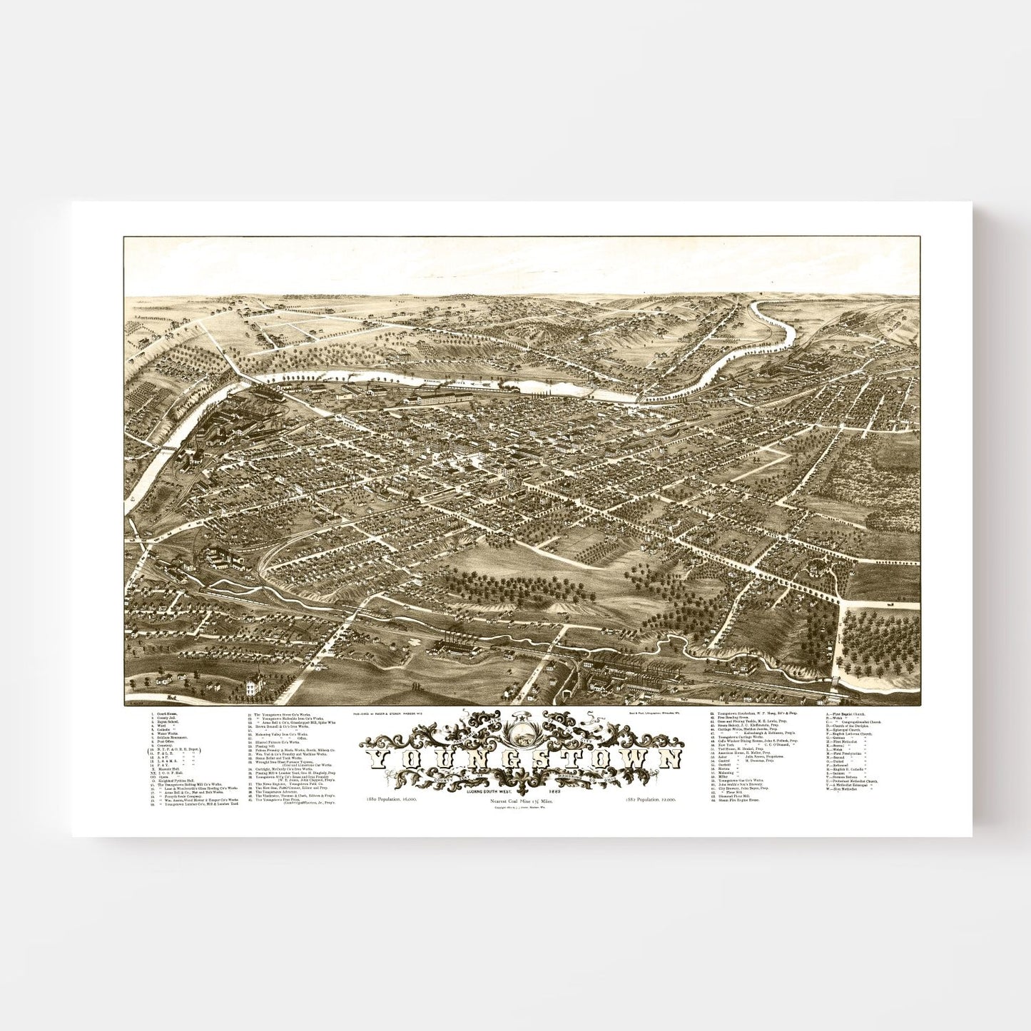 Vintage Map of Youngstown, Ohio, 1882