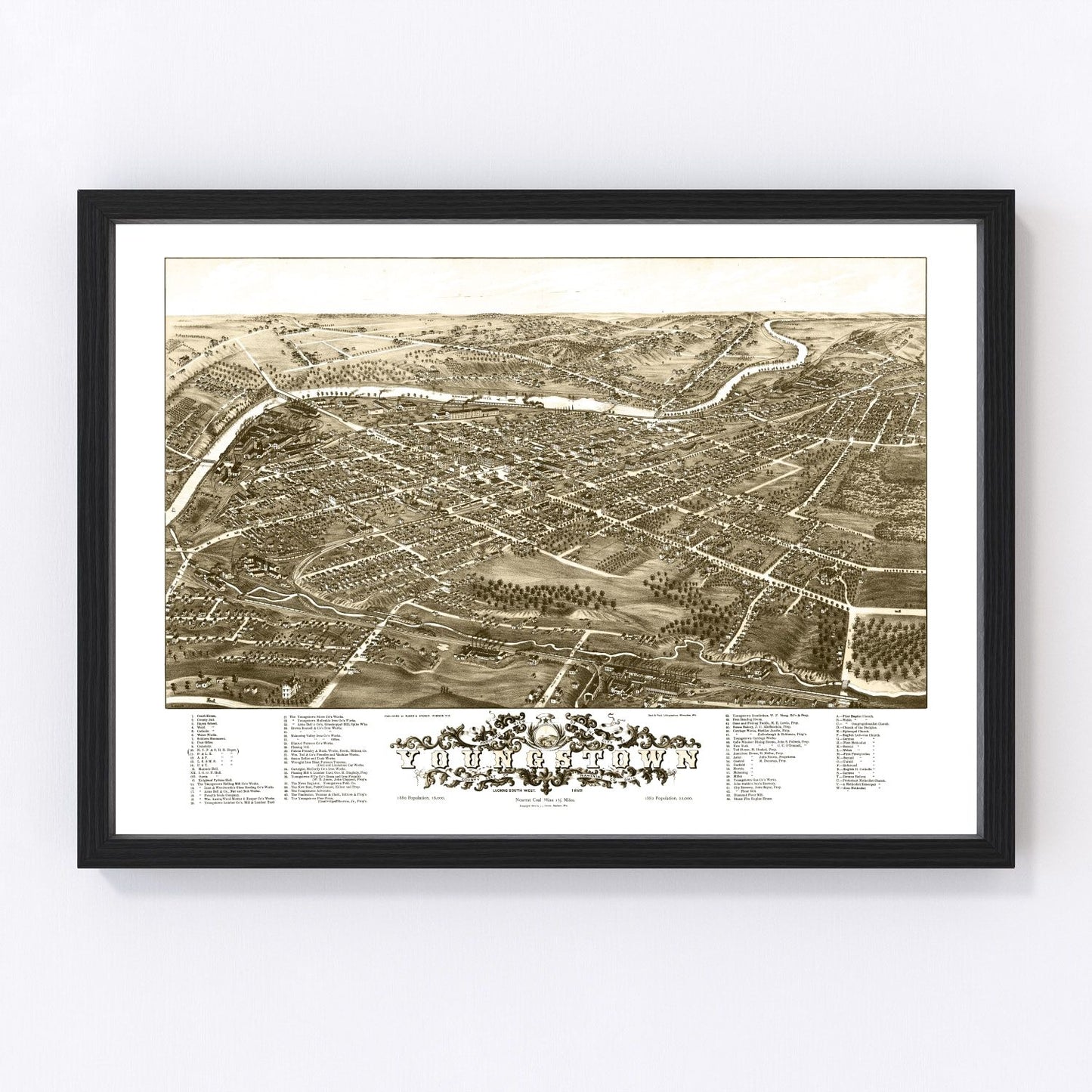 Vintage 1882 Youngstown Ohio city map, digitally restored print