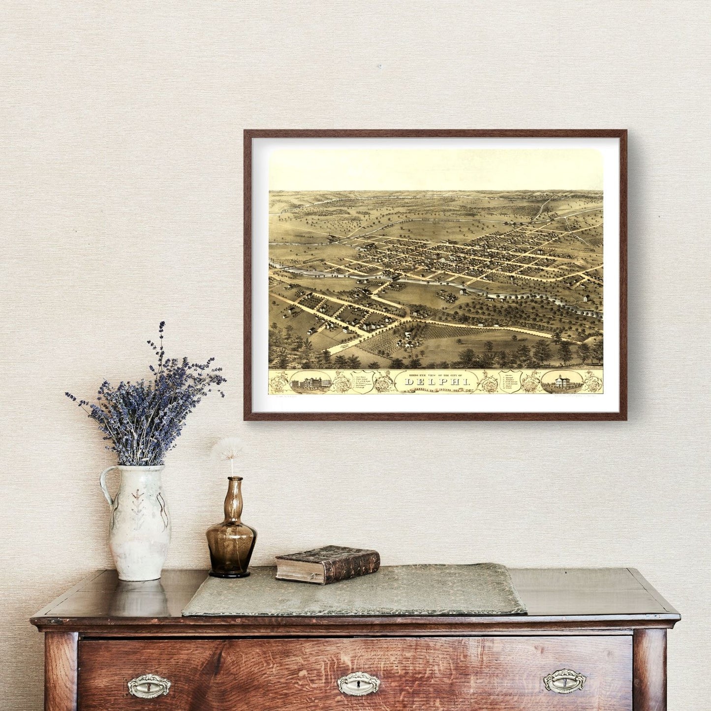 Vintage Map of Delphi, Indiana, 1868