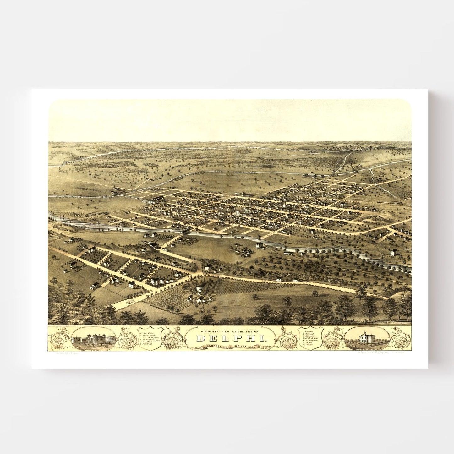 Vintage Map of Delphi, Indiana, 1868