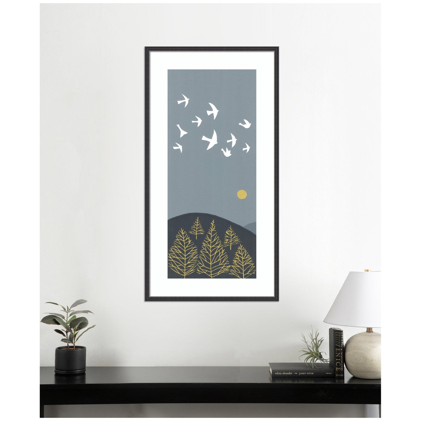 Hilltop Flight Linocut Bird Framed Wall Art Print