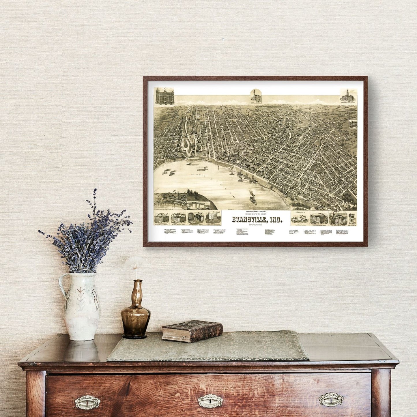 Vintage Map of Evansville, Indiana, 1888