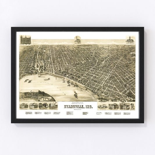 vintage map of Evansville, Indiana, 1888