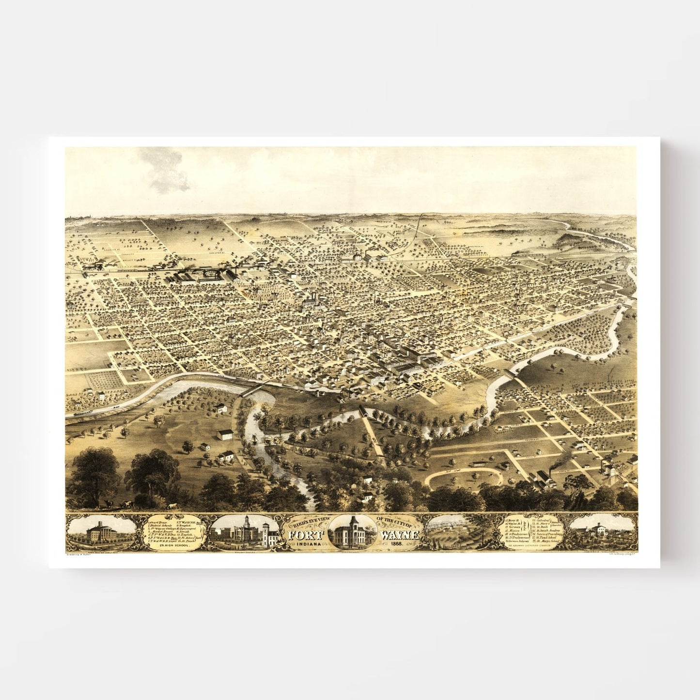 Vintage Map of Fort Wayne, Indiana, 1868