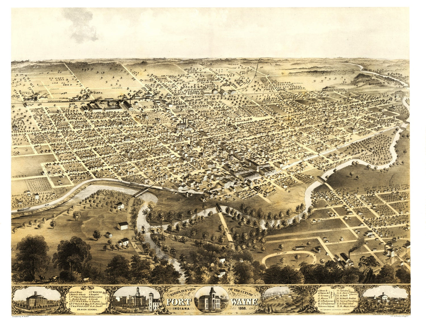 Vintage Map of Fort Wayne, Indiana, 1868