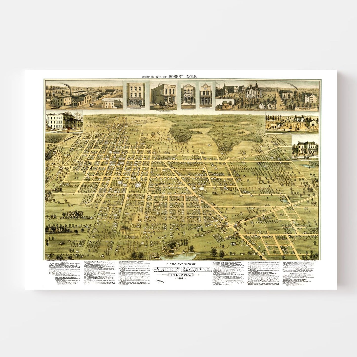 Vintage Map of Greencastle, Indiana, 1886