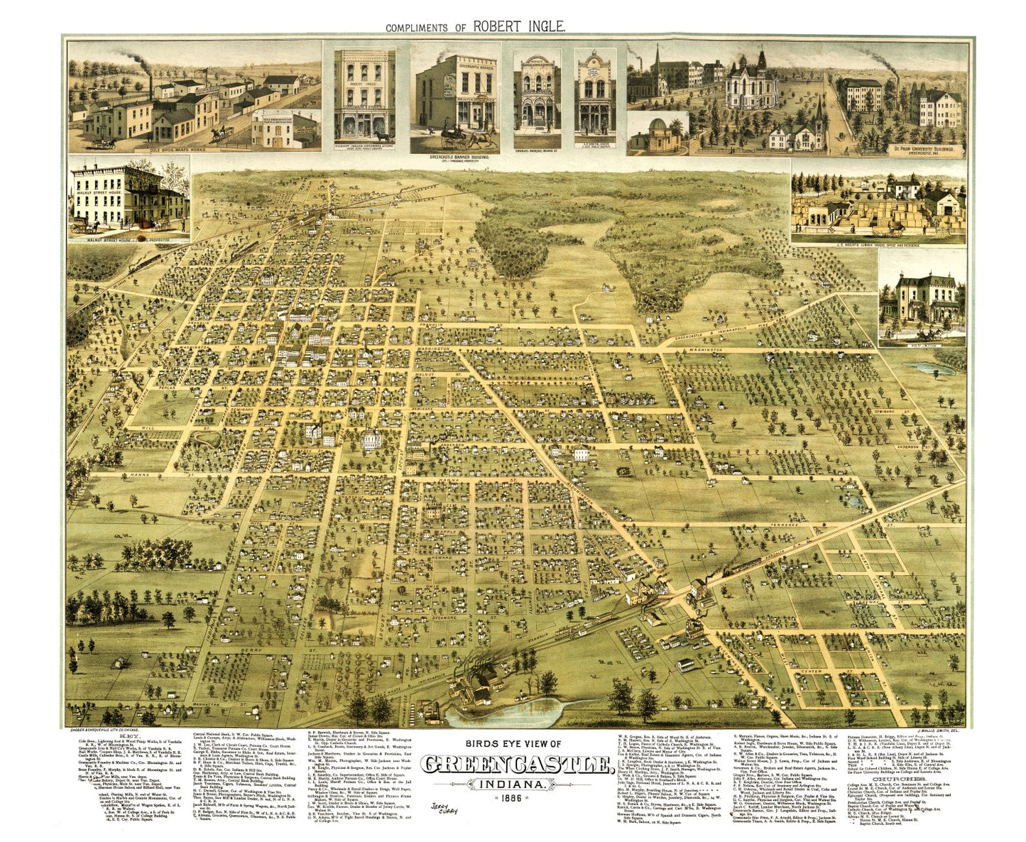 Vintage Map of Greencastle, Indiana, 1886