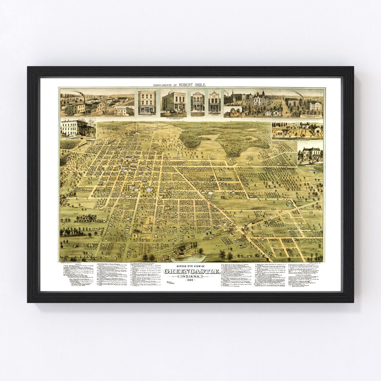 vintage map of Greencastle, Indiana, 1886