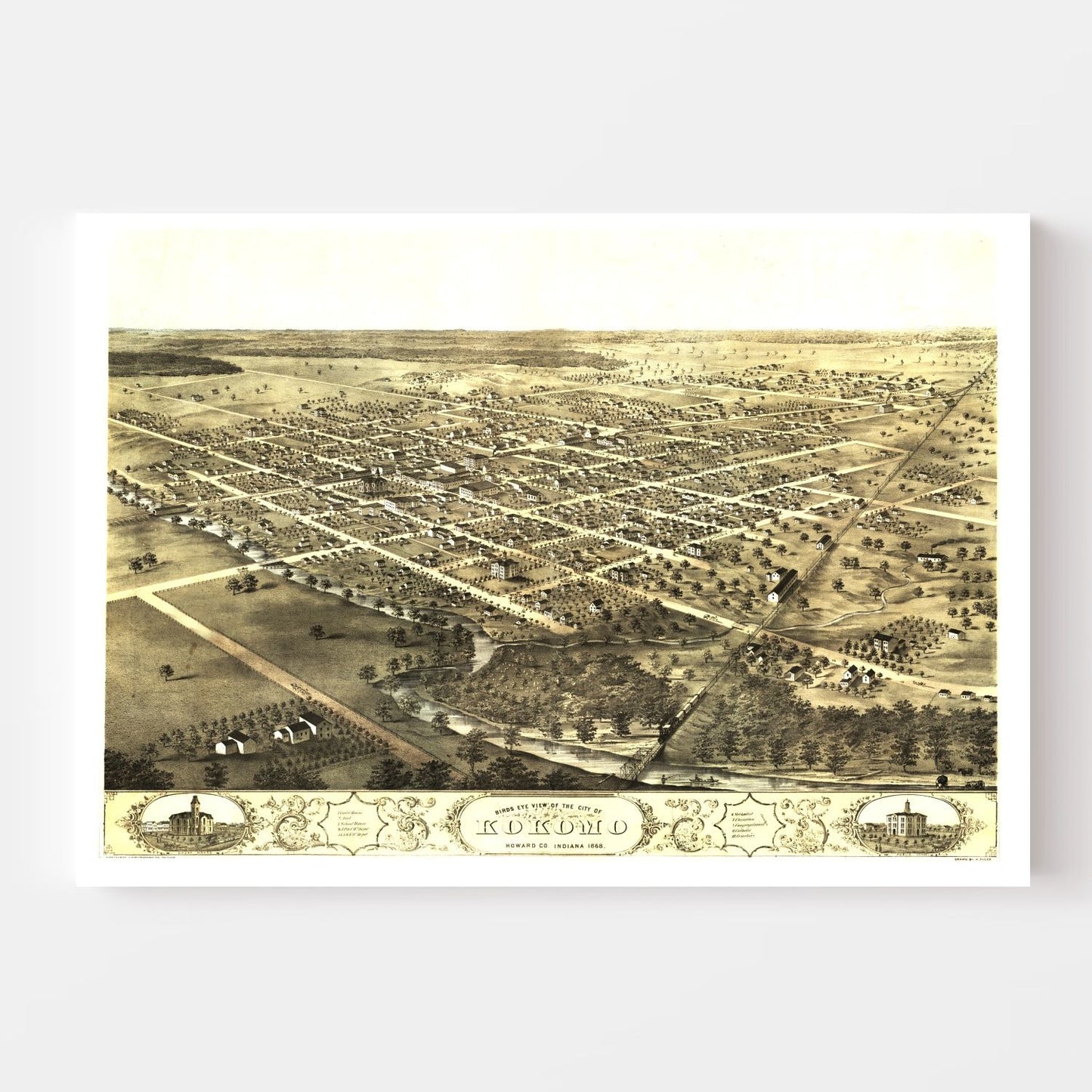 Vintage Map of Kokomo, Indiana, 1868