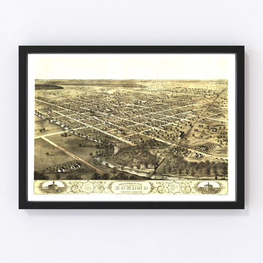 vintage map of Kokomo, Indiana, 1868