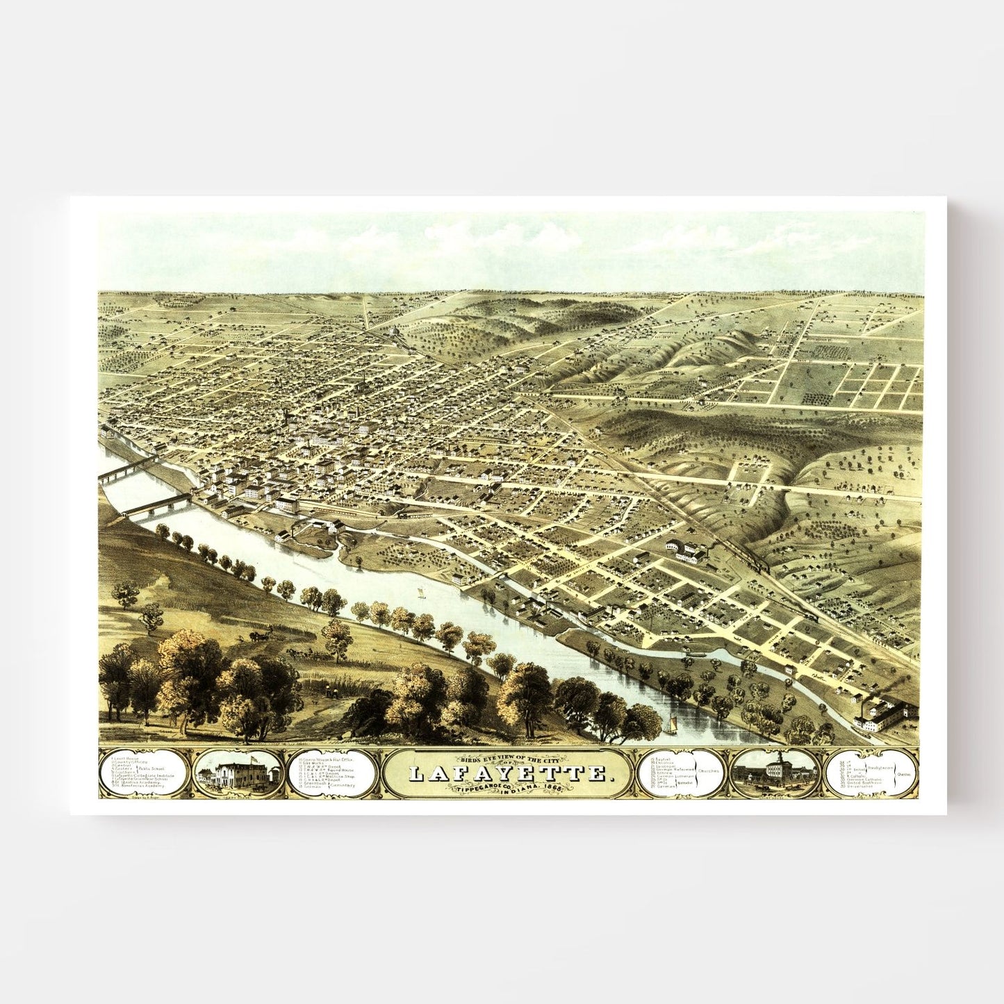 Vintage Map of Lafayette, Indiana, 1868