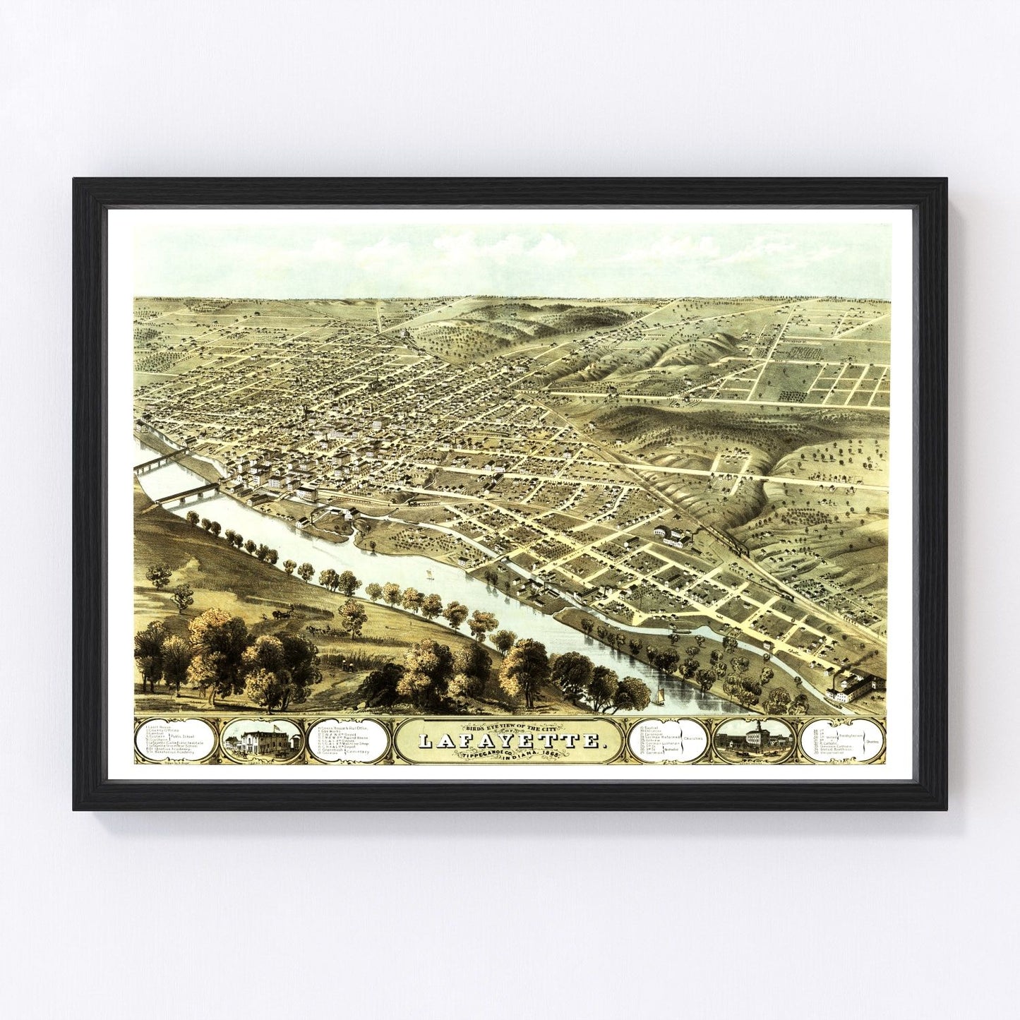 vintage map of Lafayette, Indiana, 1868