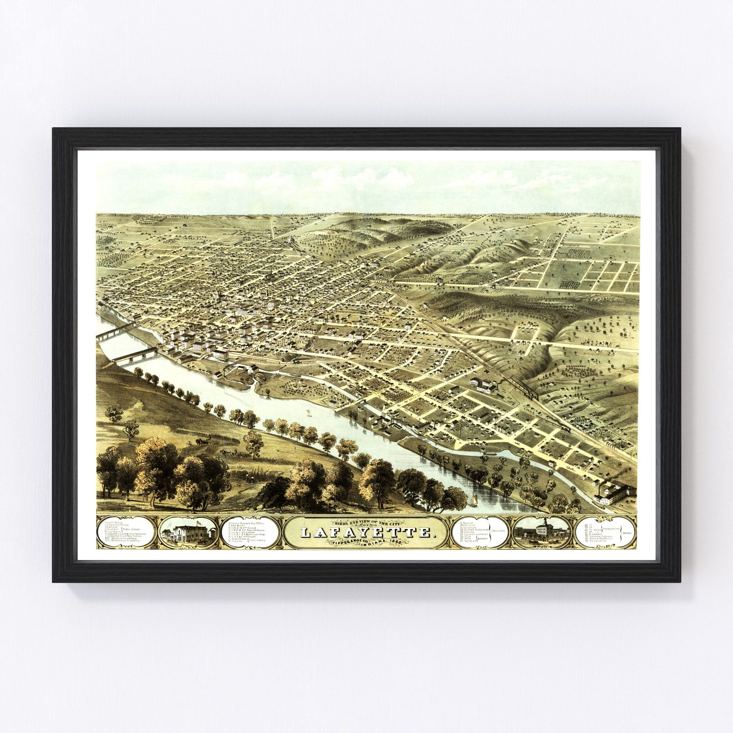 vintage map of Lafayette, Indiana, 1868