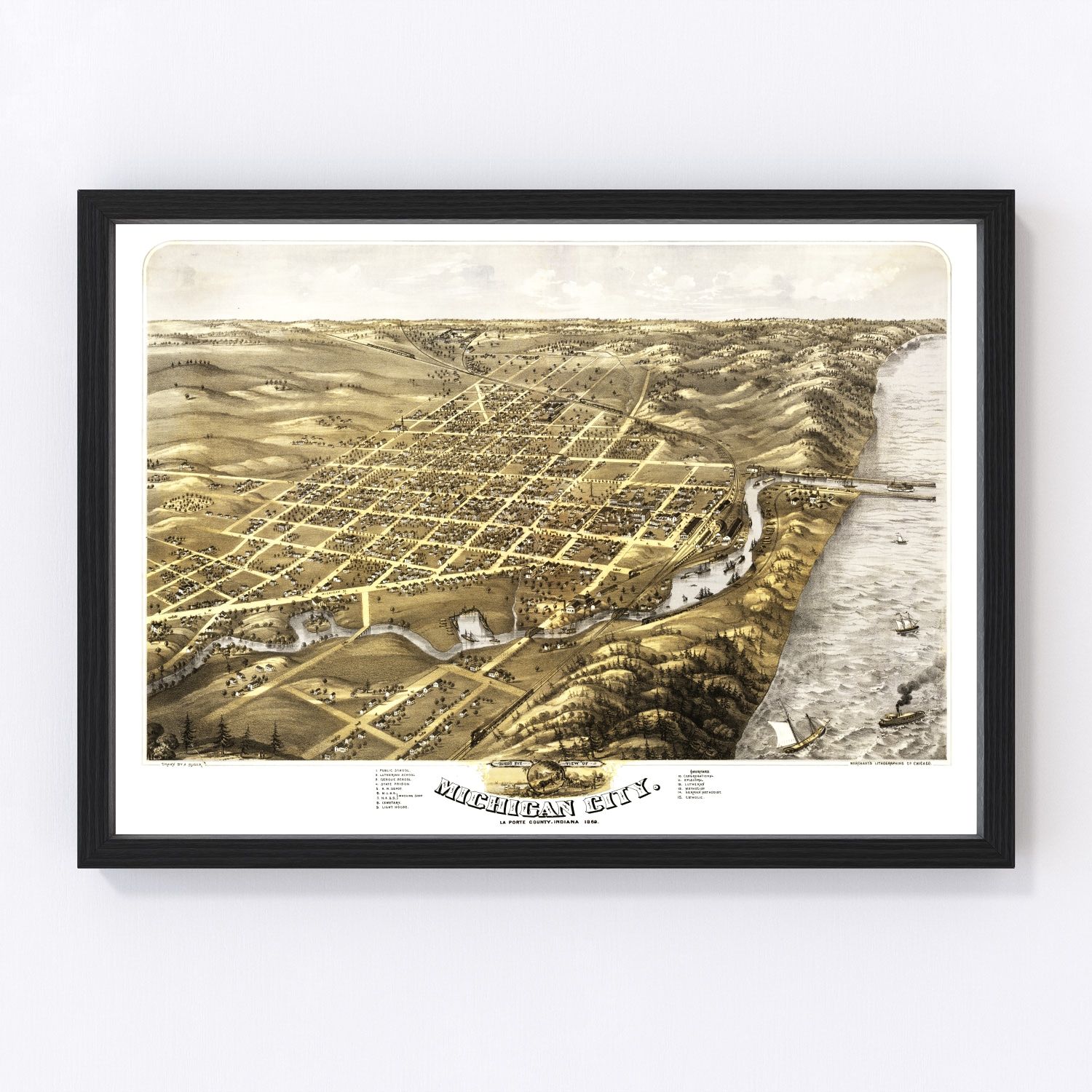 vintage map of Michigan City, Indiana, 1869