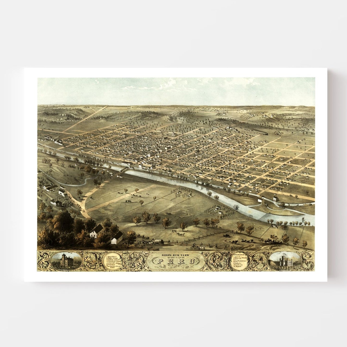 Vintage Map of Peru, Indiana, 1868