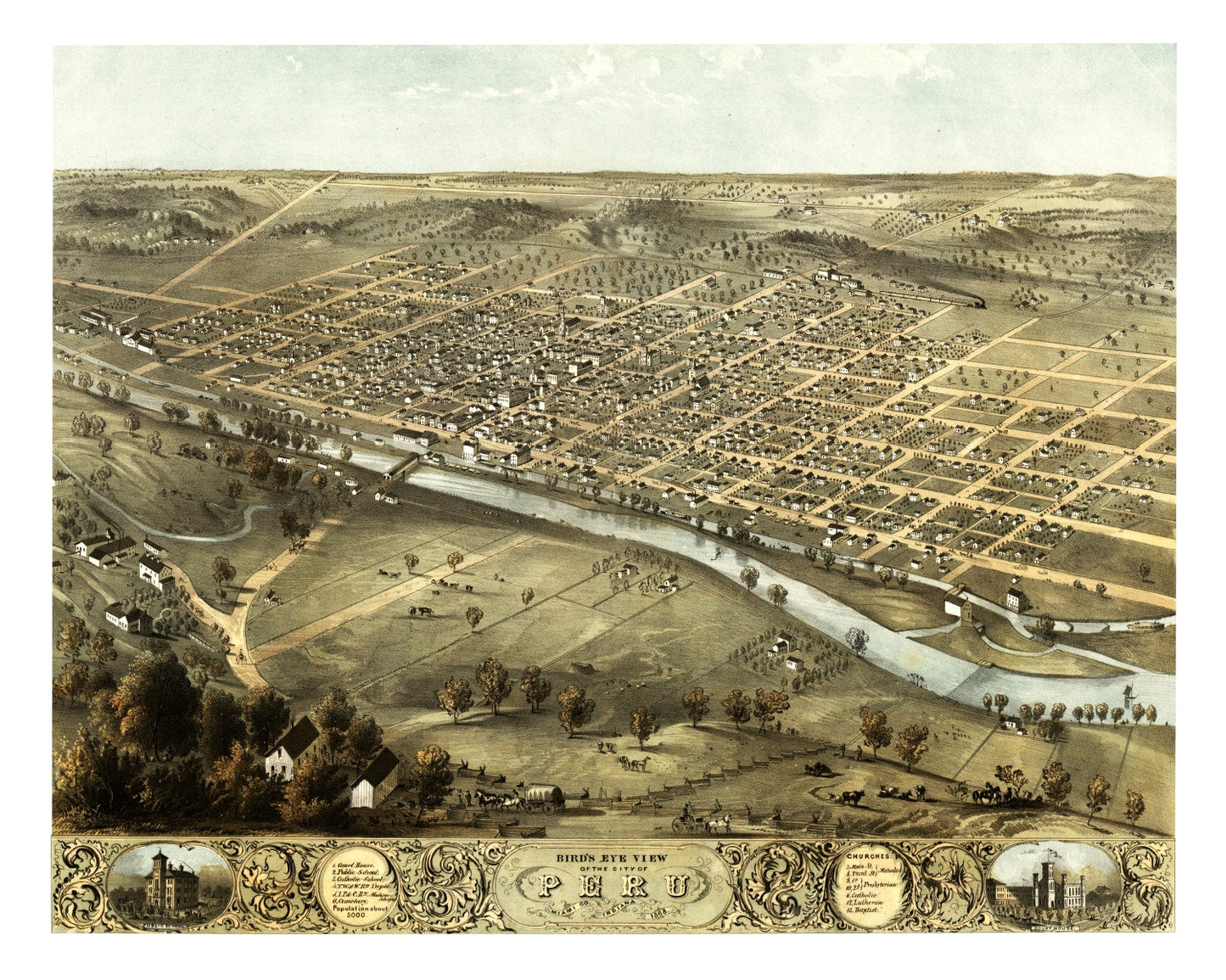 Vintage Map of Peru, Indiana, 1868