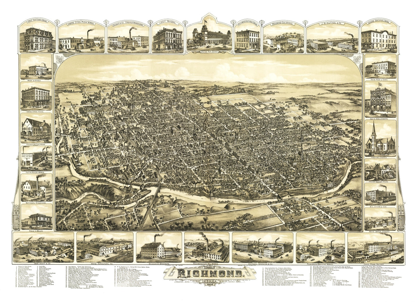 Vintage Map of Richmond, Indiana, 1884
