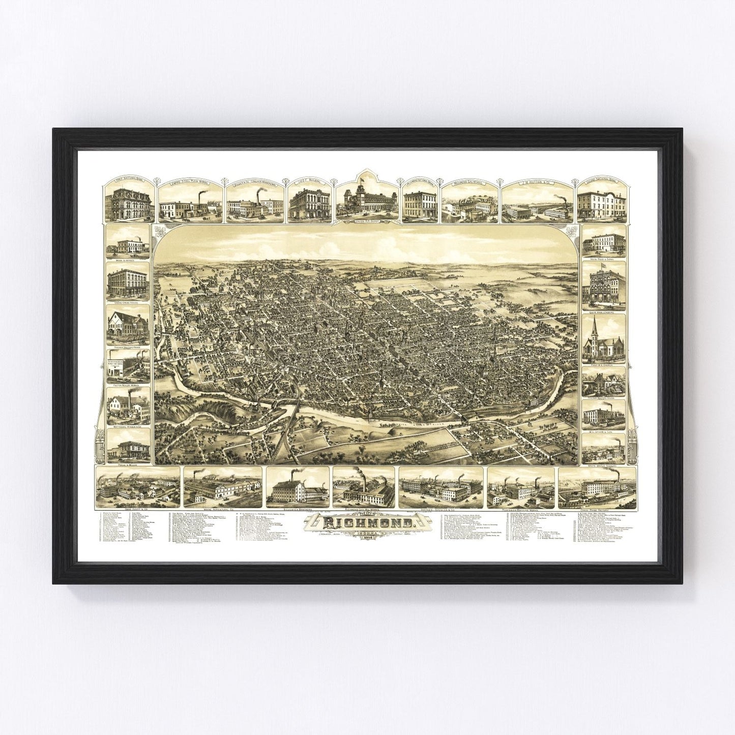 Vintage map of Richmond, Indiana, 1884