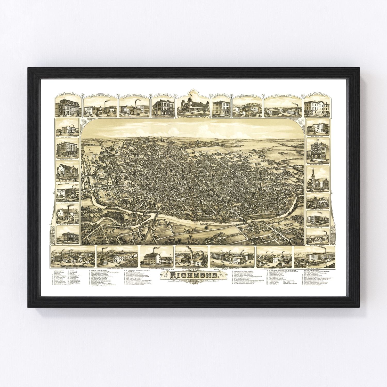 Vintage map of Richmond, Indiana, 1884