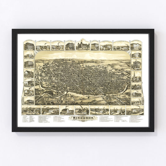 Vintage map of Richmond, Indiana, 1884